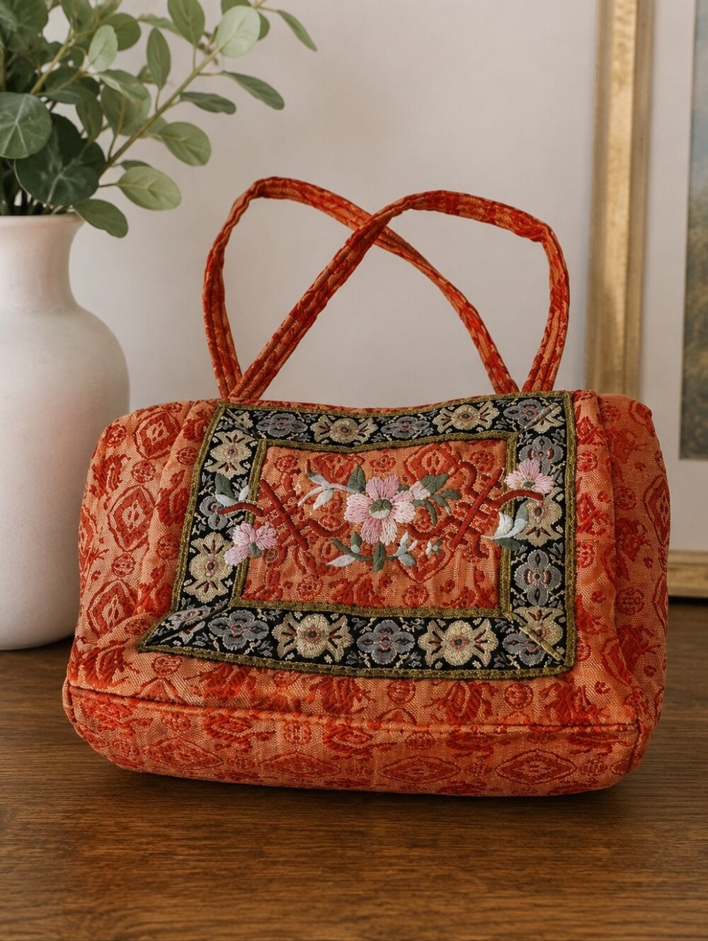 Embroidered Tapestry Handbag Boho Asian Inspired Purse - Picture 2 of 6
